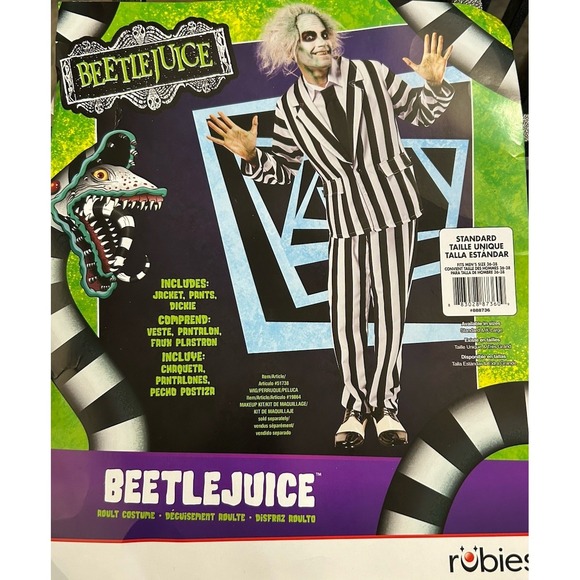 Beetlejuice Rubie's Men's Adult Standard 36-38 Halloween Costume EUC COMPLETE - Picture 2 of 3
